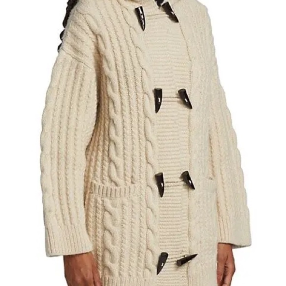 Nili Lotan wool Hansel hooded Cable Knit Cardigan with Toggle Buttons - Picture 7 of 9